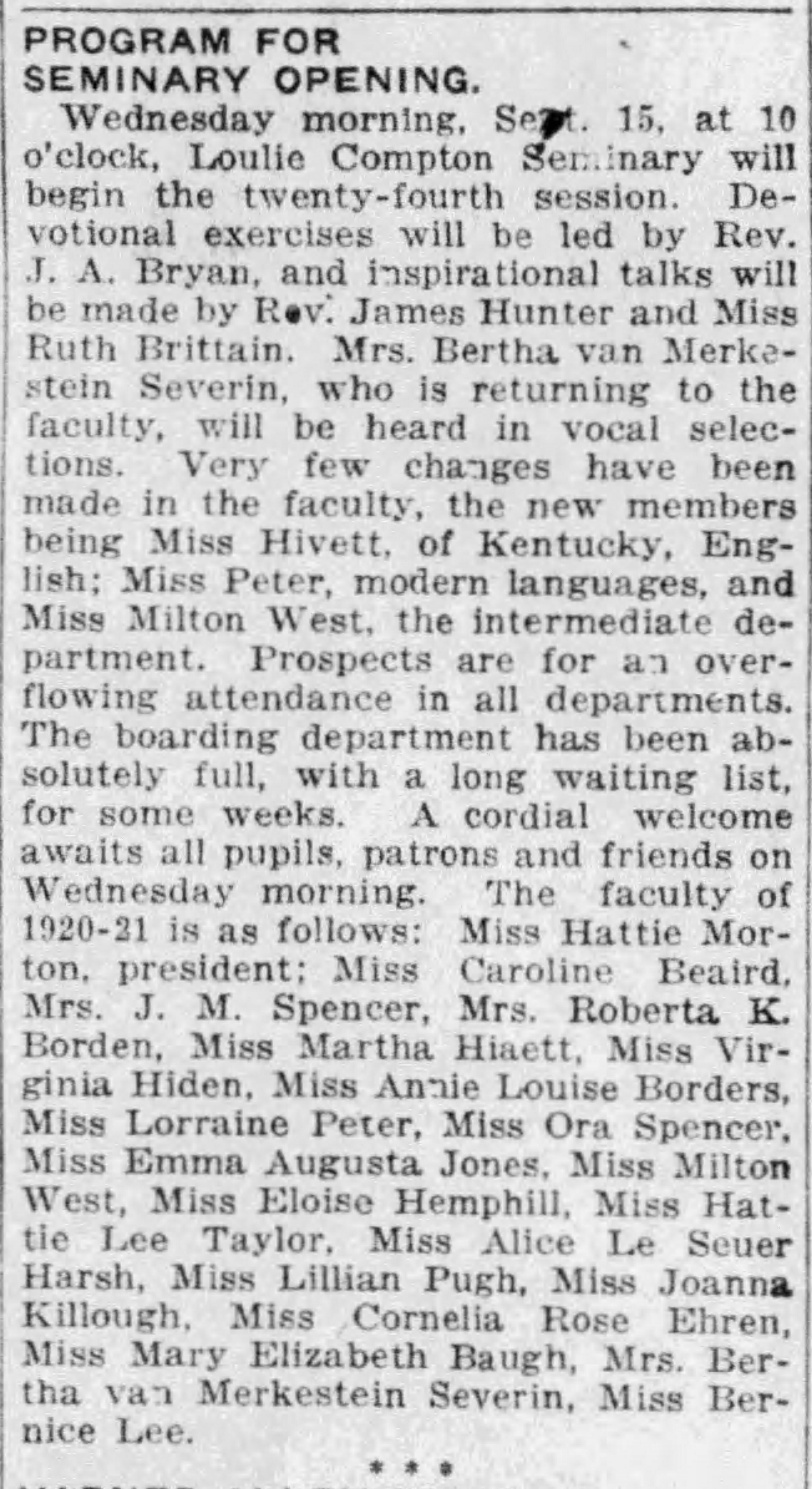 Program for Seminary Opening